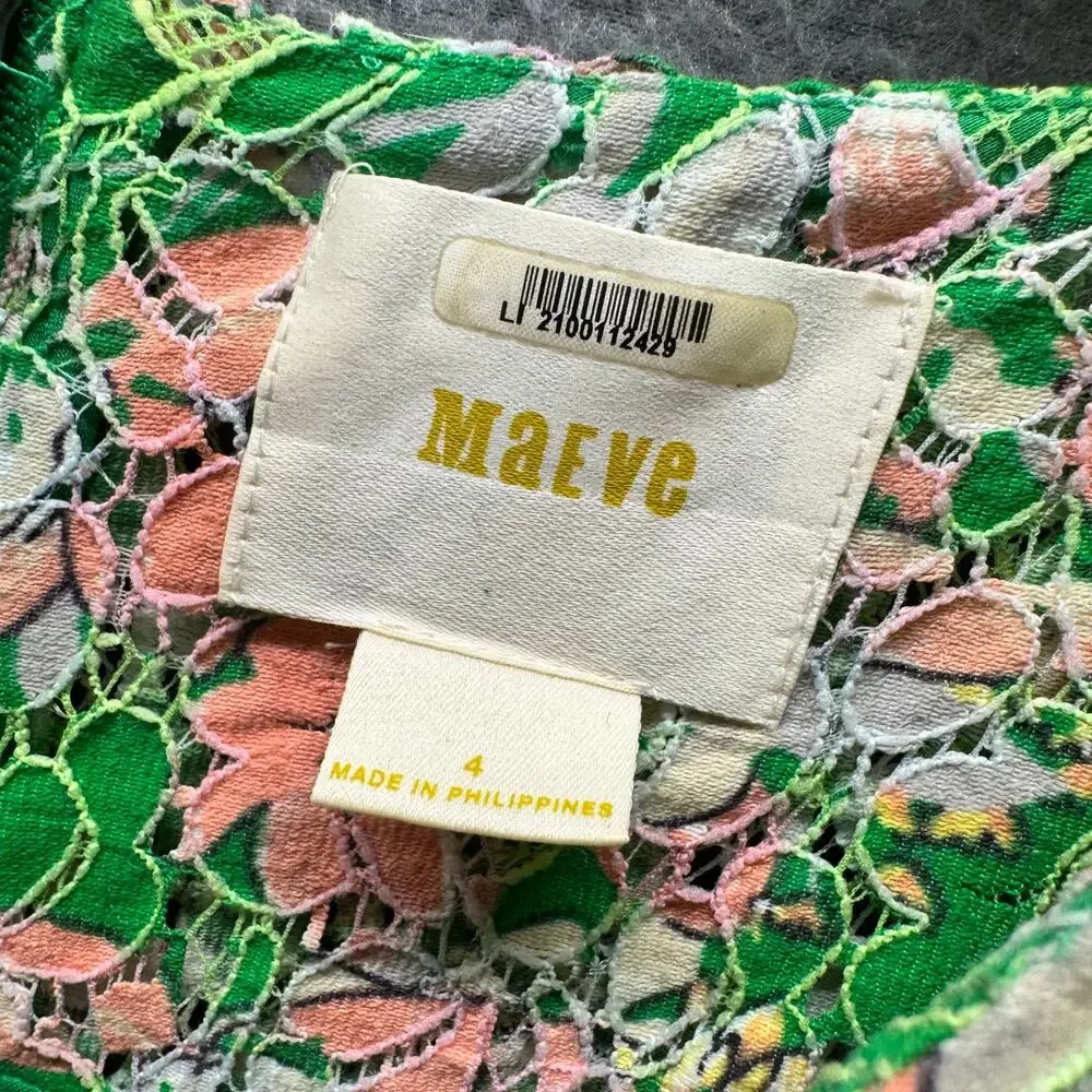 Maeve Verbena Dress Lace Overlay Sequins Green Pink Zip Up‎ Womens 4 Mini